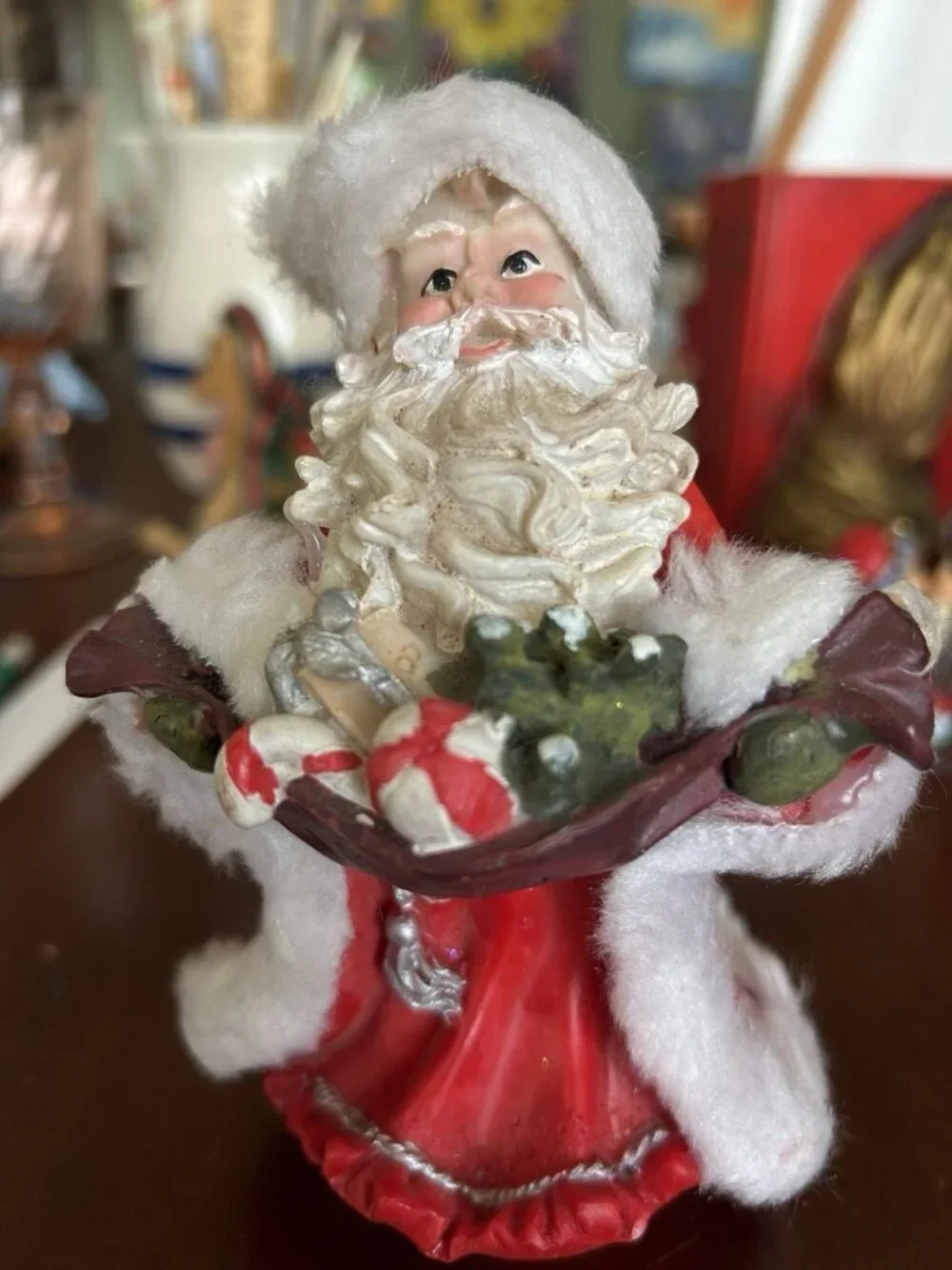 Wood Rocking Horse and Santa Ornaments Set of 2